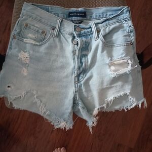 Aeropostale Women's Light Blue Distressed Denim Shorts
